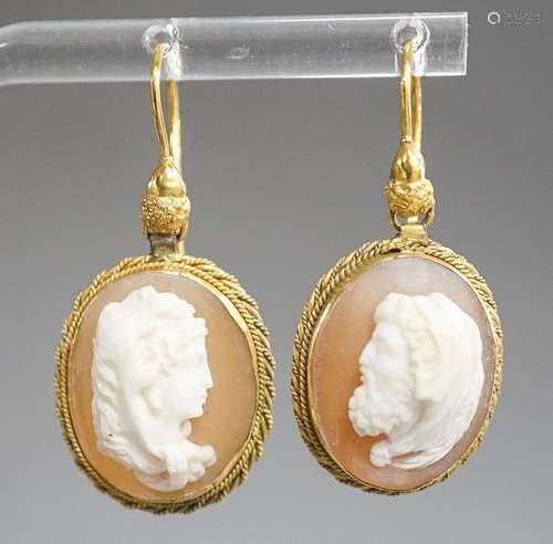 A pair of early 20th century yellow metal and oval cameo she...