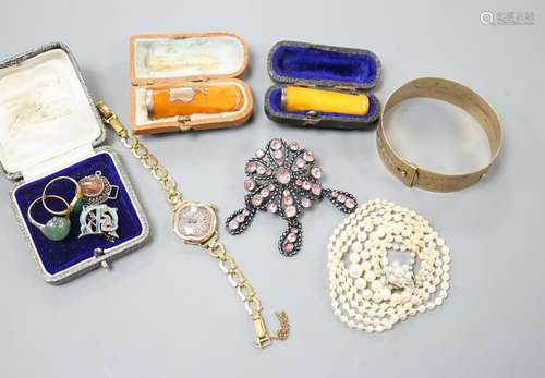 Mixed jewellery etc. including cultured peal necklace, 9ct g...