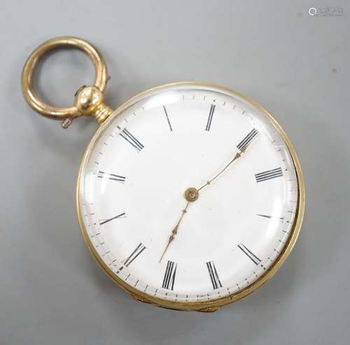 An 18k open faced keywind fob watch, with Roman dial, case d...