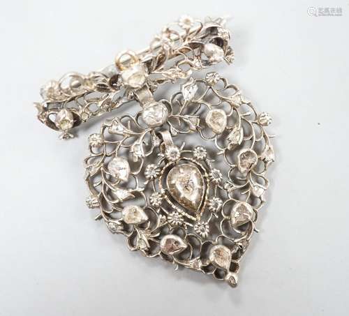 A 19th century white metal and rose cut diamond set heart sh...