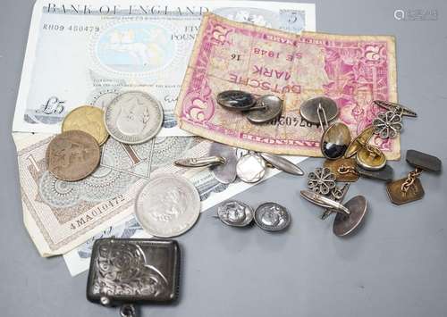 A silver vesta case, assorted cufflinks and a quantity of mi...