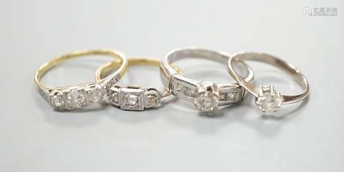 Four assorted diamond dress rings including two 18ct and two...