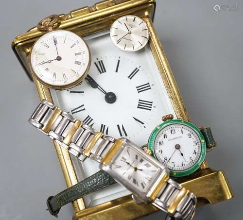 A Maurice Lacroix wrist watch, a carriage timepiece and thre...