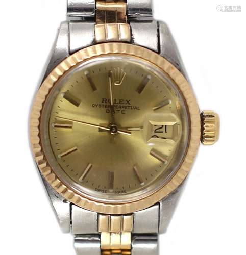 A ladys 1970s steel and gold Rolex Oyster Perpetual Date wri...