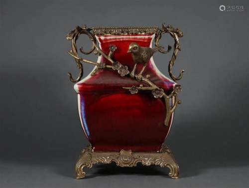 Bronze Coating Flambe Glaze Double-Eared Vase