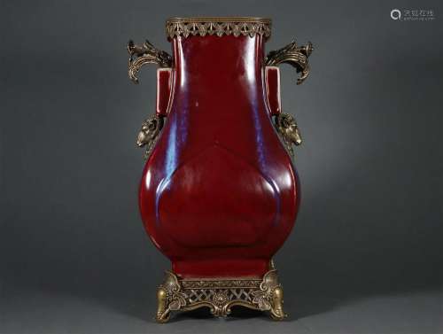 Bronze Coating Flambe Glaze Pierced-Eared Vase
