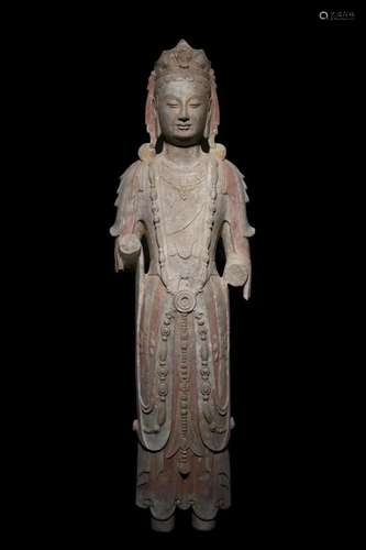 Gold Painted Stone Figure of Bodhisattva