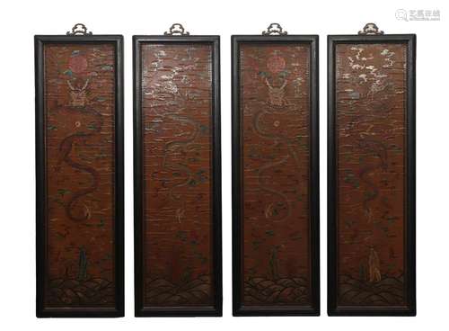 Four Lacquer-Wood Dragon Hanging Screens