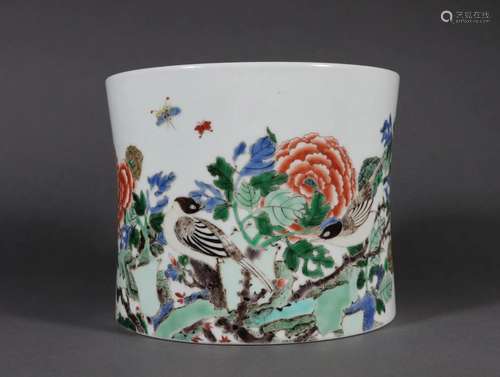 Famille Rose Flower and Bird Brush Pot