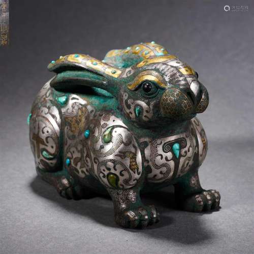 Turquoise and Gold, Silver Inlaying Bronze Rabbit