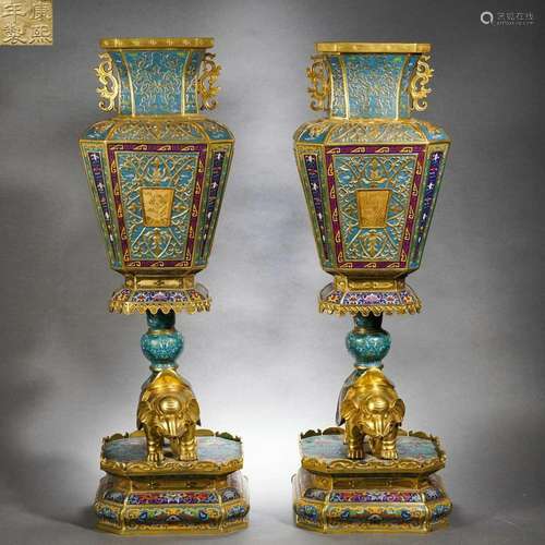 Pair of Cloisonne Enamel Lamps