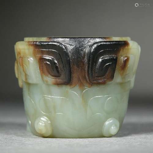 Carved Russet and Brownish Jade Thumb Ring