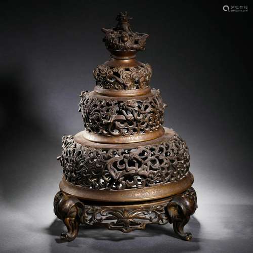 Openwork Bronze Dragon Incense Burner