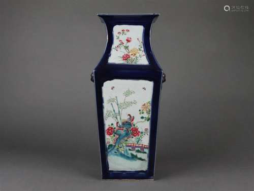 Famille Rose Flower and Bird Double-Eared Vase