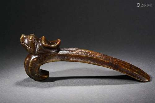 Carved Brownish Jade Beast Belt Hook