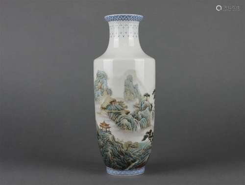 Famille Rose Landscape and Figure Vase