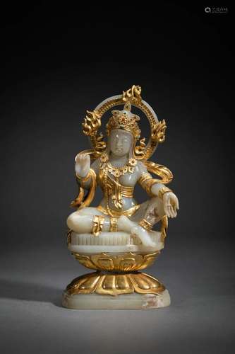 Gold Inlaying Jade Figure of Tara