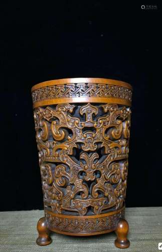 Chinese Natural Boxwood Hand carved Exquisite Brush Pots  16...