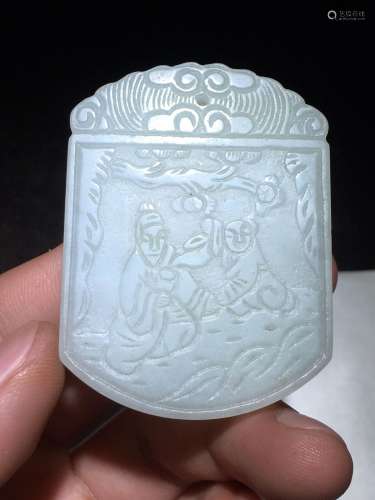 Chinese Natural Hetian Jade Hand-Carved Exquisite Figures Pe...