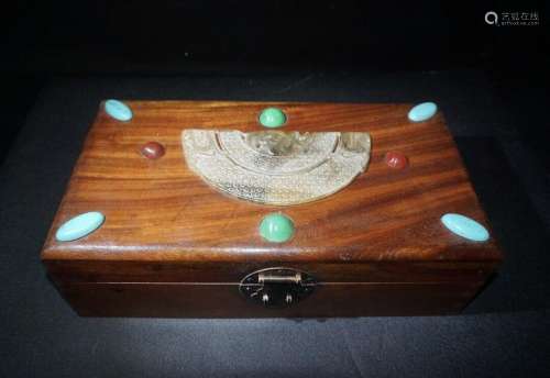 Chinese Natural Rosewood Inlaid Gem Handmade Exquisite Boxes...