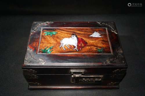Chinese Natural Rosewood Inlaid Jade Handmade Exquisite Boxe...