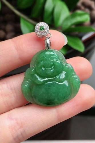 Certified Grade A Full Green Jadeite Jade Pendant Buddha F03...
