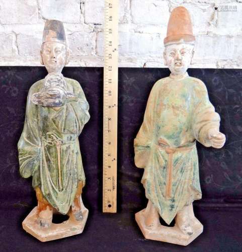 Pair of Ming Dynasty Chinese Terracotta Scholar Figures Stat...