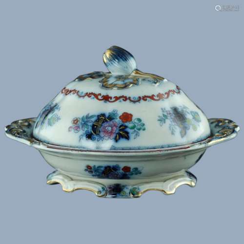 Antique Staffordshire Gilt Imari Covered Tureen with Flower ...