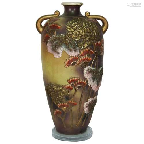 Antique Japanese Large Kyoto Satsuma Moriage Urn Vase