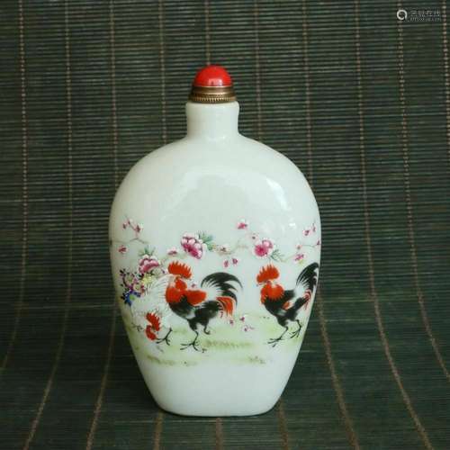 Chinese Porcelain Handmad Paintin cock Snuff bottle 63048