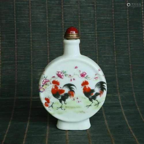 Chinese Porcelain Handmad Paintin cock Snuff bottle 43048