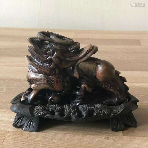 Lovely Chinese Carved Stone Dragon Figurine with Original Ca...