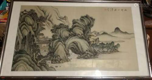 Antique Original Signed Chinese Landscape Silk Scroll Painti...