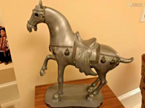 ANTIQUE ORIGINAL HANDMADE SOLID PEWTER HORSE (16" x !4&...