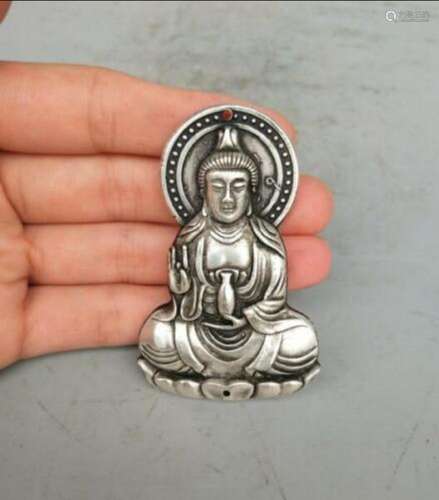 Collection Tibetan silver hand carved Guanyin Buddha amulet ...