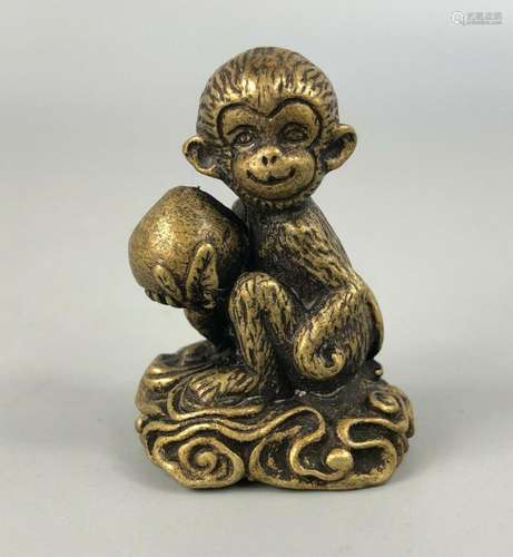 Collectible Chinese Old Brass Handwork Rare Antique Monkey P...