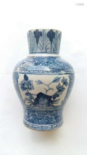 Antique White and Blue Porcelain vase There are exquisite de...