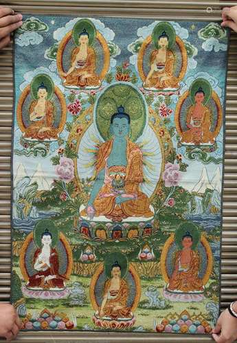 36"Tibet Buddhism Silk Cloth Shakyamuni Thangka Sakyamu...