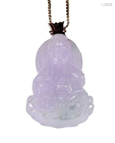 Chinese 20th C. Lavender Jadeite Seated Guanyin Pendant