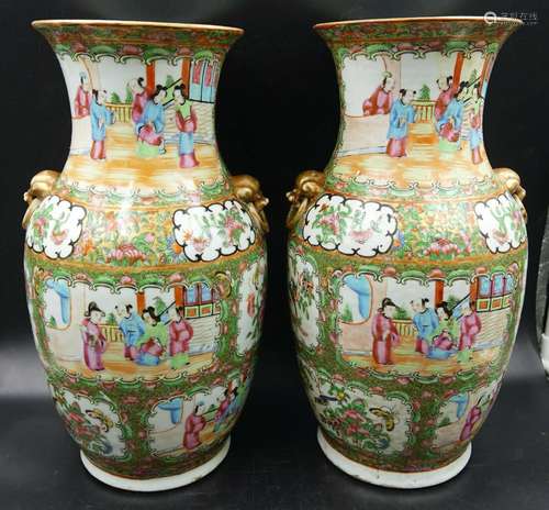 Chinese 19th Century Canton Rose Medallion Vases Mandarin Fi...