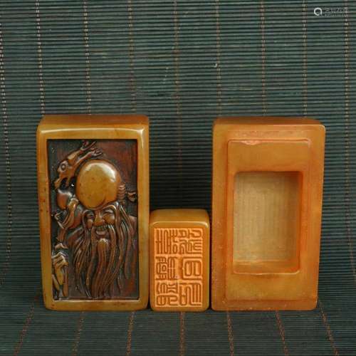 Chinese Natural Shoushan stone Hand-carved Exquisite Seal 54...