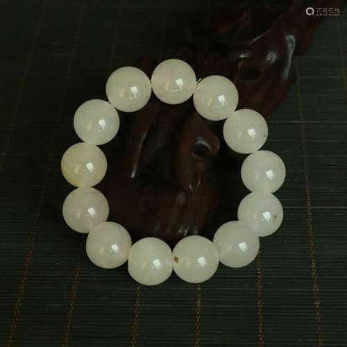 13 PCS bead Natural white Jade Hand-Carved Exquisite Bracele...