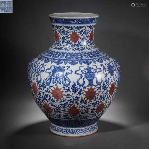 An Underglaze Blue and Copper Red Zun Vase