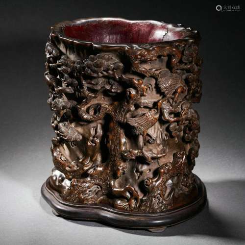 A Carved Aloeswood Brush-pot