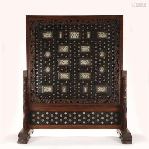 A Jade Inlaid Rosewood Table Screen