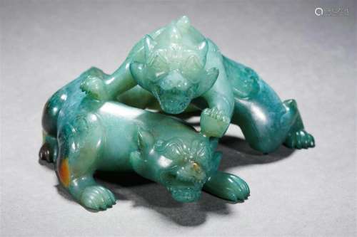 A Carved Jade Double Mythical Beasts