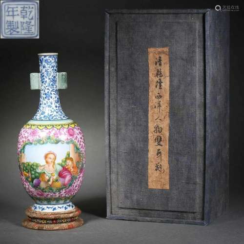 A Yangcai Figural Story Arrow Vase