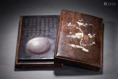 A Hard-stones Inlaid Wooden Box with Ink-stone