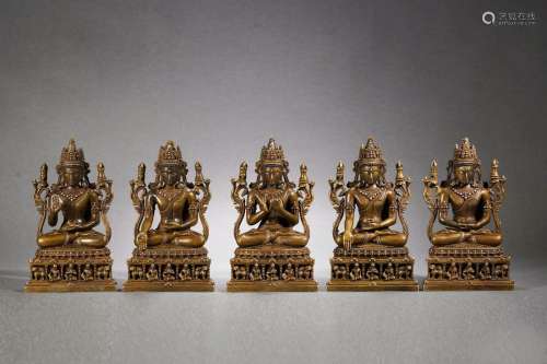 A Group of Five Seated Buddha
