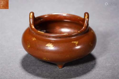 An Imitation Bronze Porcelain Tripod Censer